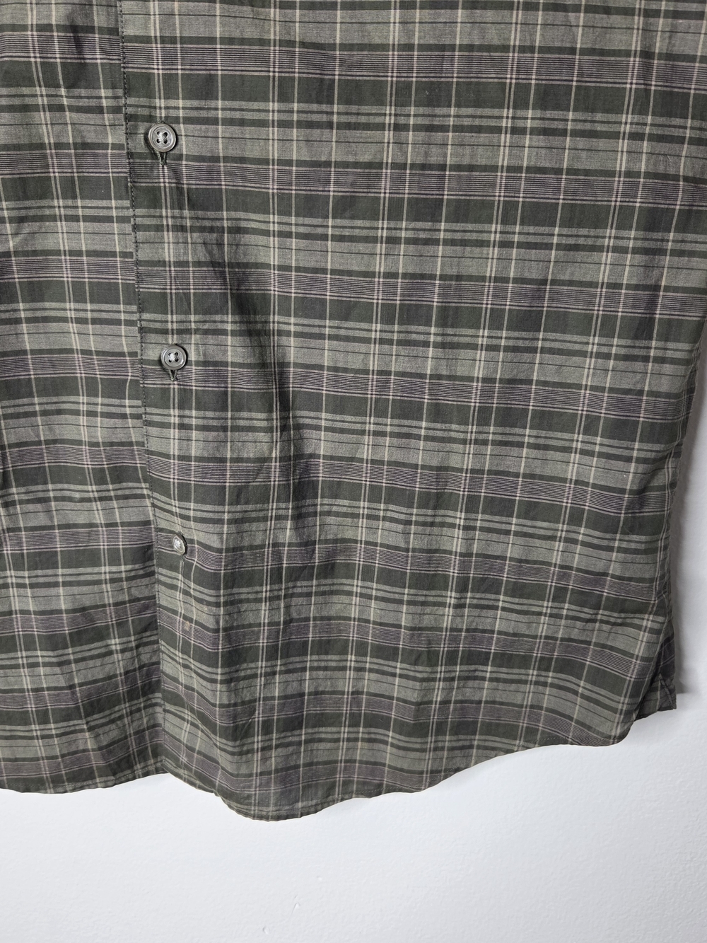 John Varvatos Green Plaid Cotton Button Up Shirt - Picture 5 of 7